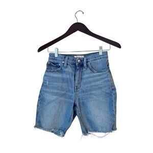 Madewell High Rise Denim Mid-Length Shorts Women’s Jean Shorts 23 Blue Raw Hem